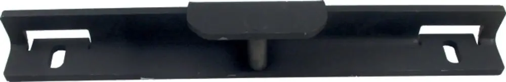 Schwarze Metallplatte mit seitlichen Ausschnitten und einer mittigen Halterung, geeignet für eine Türbolzenhalterung von Wolf.